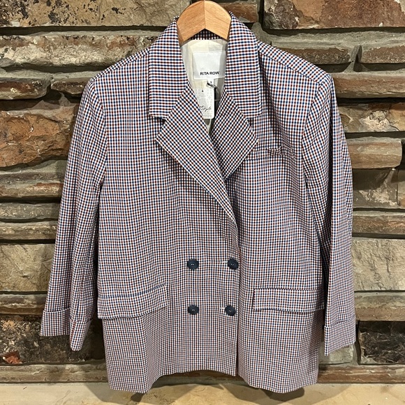 Rita Row Free People Camelia Checkered Double-Breasted 100% Cotton Blazer - Picture 1 of 8